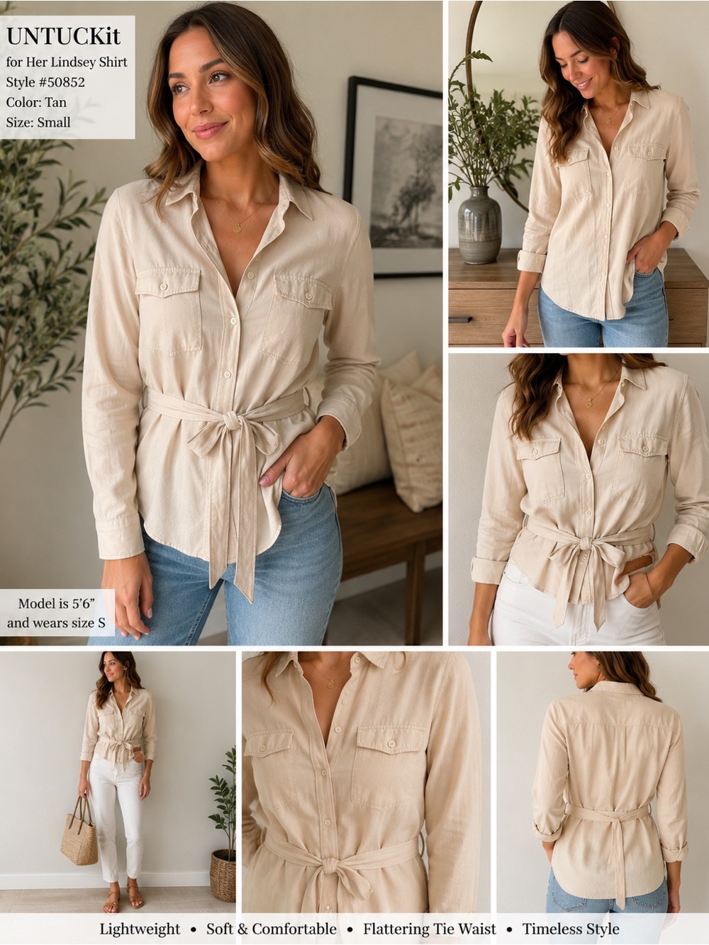 UNTUCKit Cream Tie-Waist Shirt Jacket